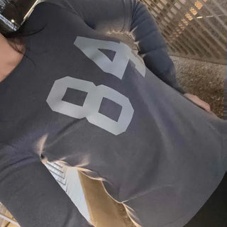 Simple Lettering 84 Slim Fit Crew Neck Long Sleeve T-shirt