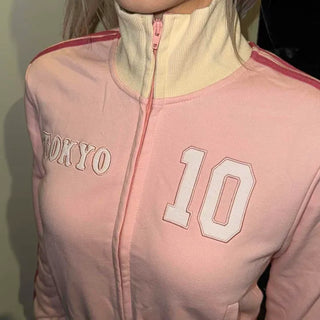 Shoulder line color block cropped sporty zip-up