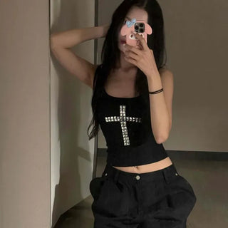 Slim Fit Plain Studded U-Neck Sleeveless T-Shirt