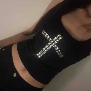 Slim Fit Plain Studded U-Neck Sleeveless T-Shirt