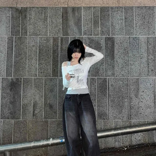 Wide-fit Washed Button Long Pants