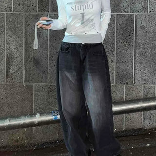 Wide-fit Washed Button Long Pants