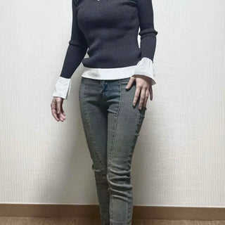 Slim Fit Contrast Button Collar Long Sleeve