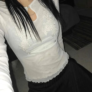 Slim Fit Plain Cutout Short Length Long Sleeve T-shirt