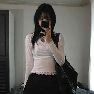 Slim Fit Plain Cutout Short Length Long Sleeve T-shirt