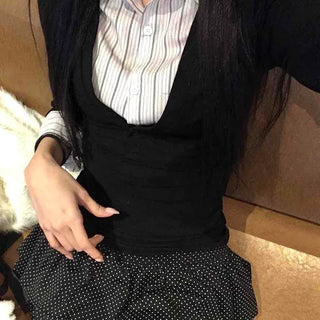 Slim-fit Striped Color-block Collared Long-sleeve T-shirt