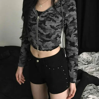 Casual Y2K Hoodie Military Zip-up Hoodie