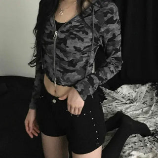 Casual Y2K Hoodie Military Zip-up Hoodie