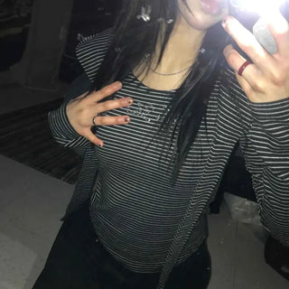 Loose Fit Striped String Long Sleeve Daily Hoodie