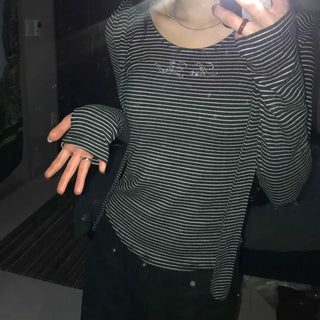 Loose Fit Striped String Long Sleeve Daily Hoodie