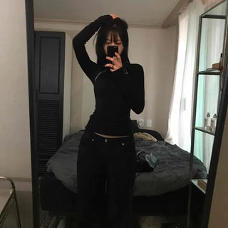 Slim Fit Plain Zipper Zip-Up Long Sleeve T-Shirt