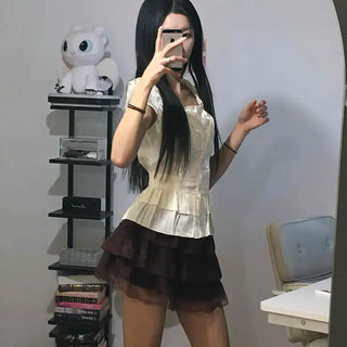 Regular Fit Fitted Plain Frill Short Sleeve Blouse