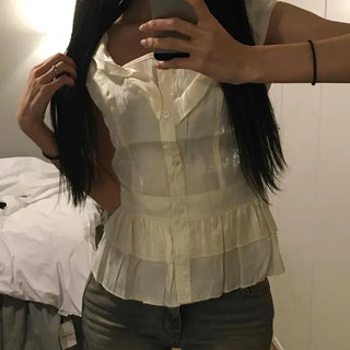 Regular Fit Fitted Plain Frill Short Sleeve Blouse
