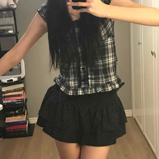 Dot Frill Tiered Flare Mini Skirt