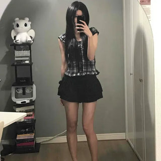 Dot Frill Tiered Flare Mini Skirt
