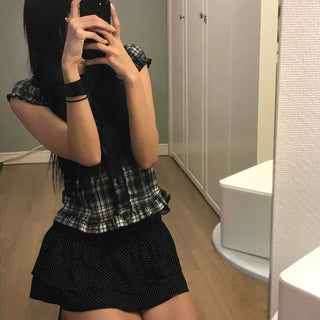 Dot Frill Tiered Flare Mini Skirt