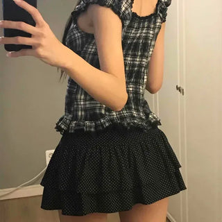 Dot Frill Tiered Flare Mini Skirt