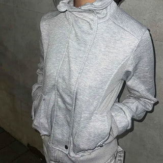 Loose-fit Plain Button Full-Zip Long Sleeve Daily Zip-up