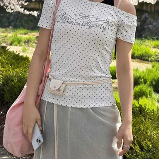 Regular Fit Dot Ribbon Punching Strap Short Sleeve T-shirt