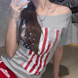 Loose Fit Printed Raglan Sleeve Daily Short Sleeve T-shirt