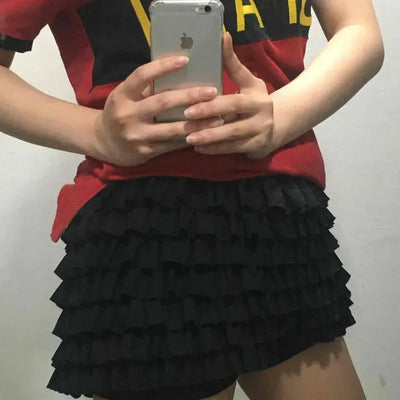 Loose Fit Frill Tiered Feminine Daily Shorts