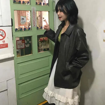 Oversized Plain Button Long Sleeve Daily Jacket