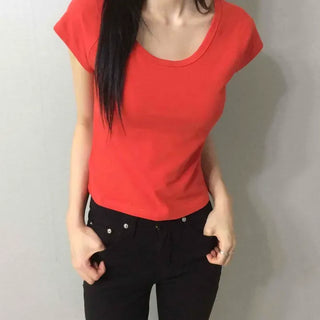 Slim Fit Plain Cap Sleeve Daily Short Sleeve T-shirt