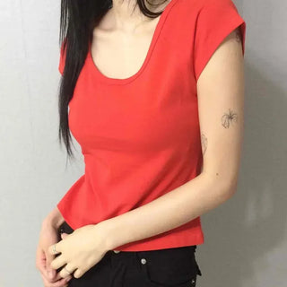 Slim Fit Plain Cap Sleeve Daily Short Sleeve T-shirt