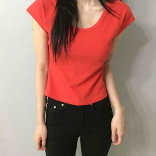 Slim Fit Plain Cap Sleeve Daily Short Sleeve T-shirt