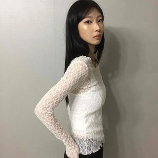 Slim Fit See-through Feminine Daily Long Sleeve T-shirt