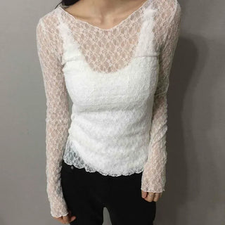 Slim Fit See-through Feminine Daily Long Sleeve T-shirt