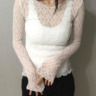 Slim Fit See-through Feminine Daily Long Sleeve T-shirt