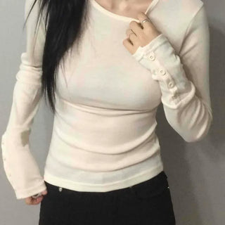 Slim Fit Plain Button Basic Daily Long Sleeve T-shirt
