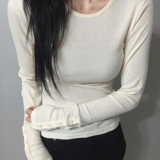 Slim Fit Plain Button Basic Daily Long Sleeve T-shirt