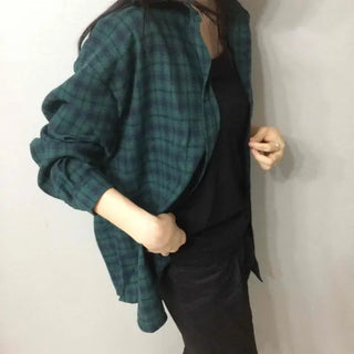 Oversized Check Button-down Long Sleeve Daily Shirt
