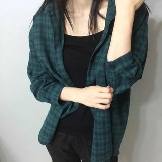 Oversized Check Button-down Long Sleeve Daily Shirt