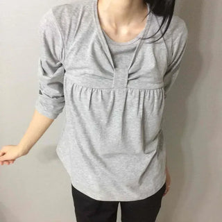 Loose Fit Plain Shirred Long Sleeve Daily T-shirt