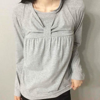 Loose Fit Plain Shirred Long Sleeve Daily T-shirt