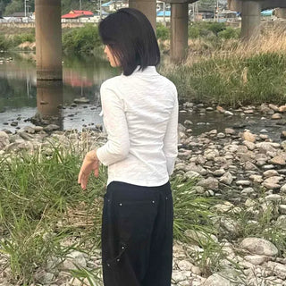 Loose Fit Cargo Pocket Washed Wide Cargo Long Pants