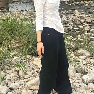 Loose Fit Cargo Pocket Washed Wide Cargo Long Pants
