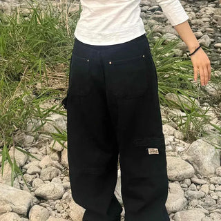 Loose Fit Cargo Pocket Washed Wide Cargo Long Pants