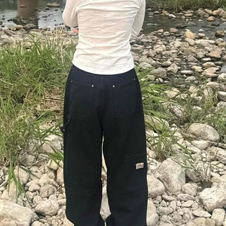 Loose Fit Cargo Pocket Washed Wide Cargo Long Pants