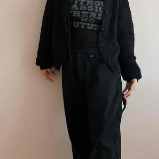 Oversized Plain Button Long Sleeve Daily Cardigan