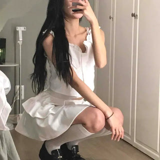 Frill Shirred Button Check Daily Sleeveless