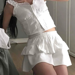 Frill Shirred Button Check Daily Sleeveless