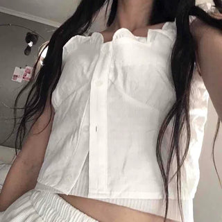 Frill Shirred Button Check Daily Sleeveless