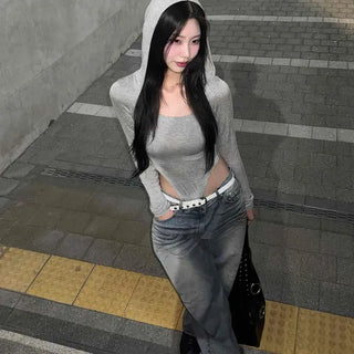 Slim Fit Plain Drawstring Long Sleeve Daily Hoodie