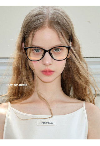 black thin-frame glasses