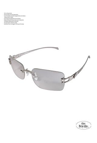 silver frameless glasses