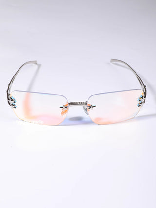 silver frameless glasses